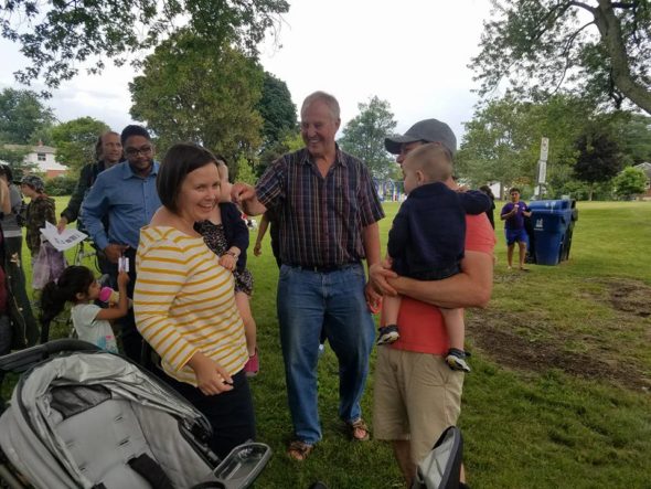 MP Bill Blair talks with residents at ice cream social.