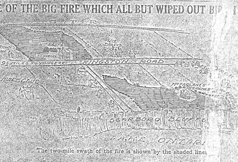 1910 Birch Cliff fire map, Toronto Evening Telegram